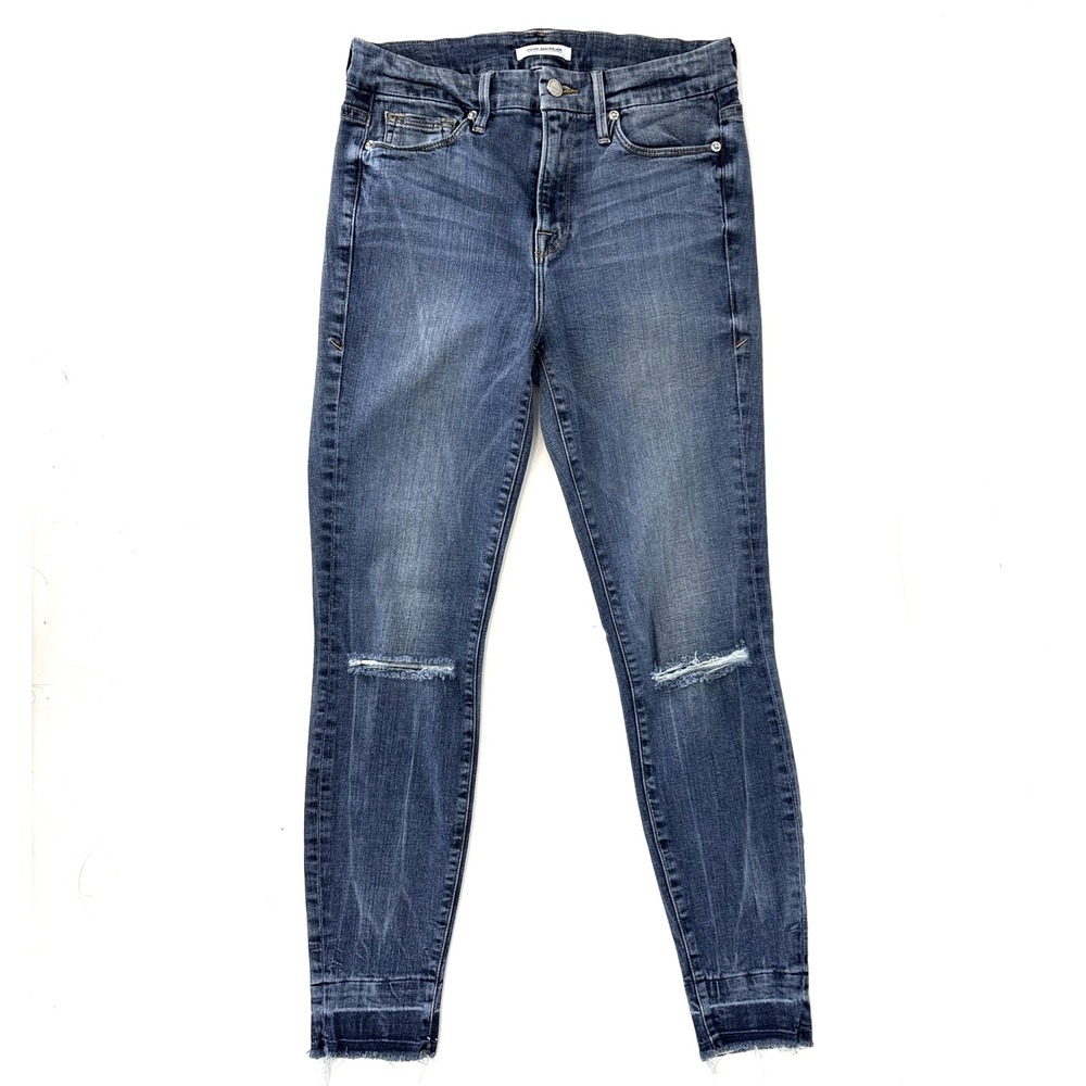 Good‎ American Jeans Womens 8 Distressed High Rise Straight Leg Raw Hem Denim